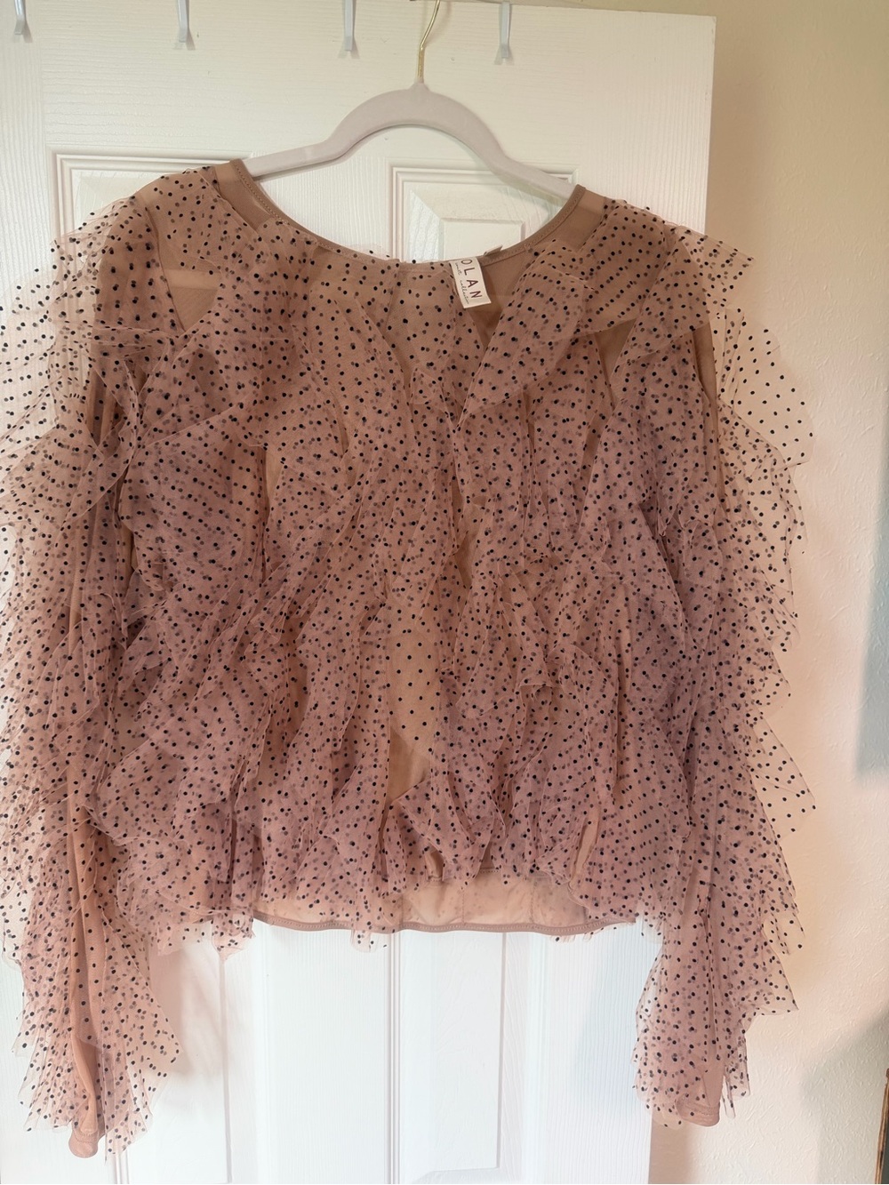dolan Mauve Polka Dot Ruffle Tulle Blouse